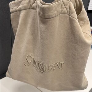 Saint Laurent Neutral Beige Canvas Tote with Embroidered Logo